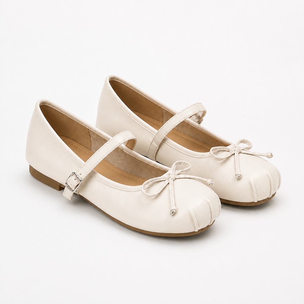 Ballerine con punta tonda color bianco sporco