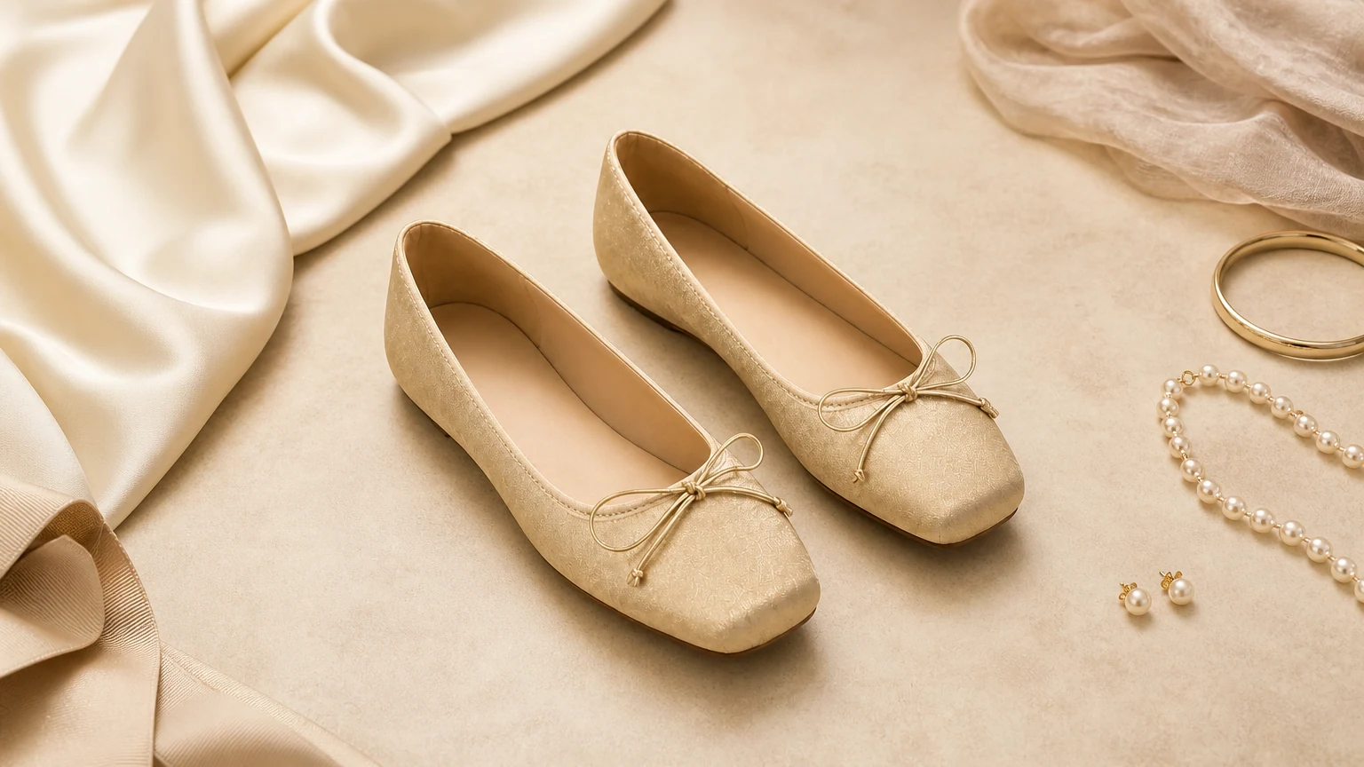 Eleganti ballerine con fiocco a punta quadrata abbinate a un outfit morbido
