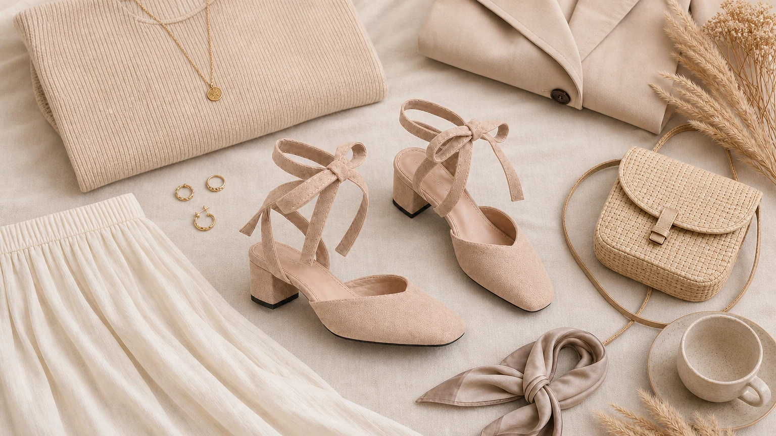 Elegantes zapatos planos de vestir con tirantes y lazo en una escena de estilo de vida editorial