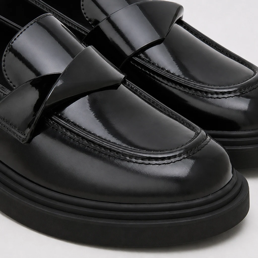 Close-up detail of the loafer texture, stitching, and structured upper