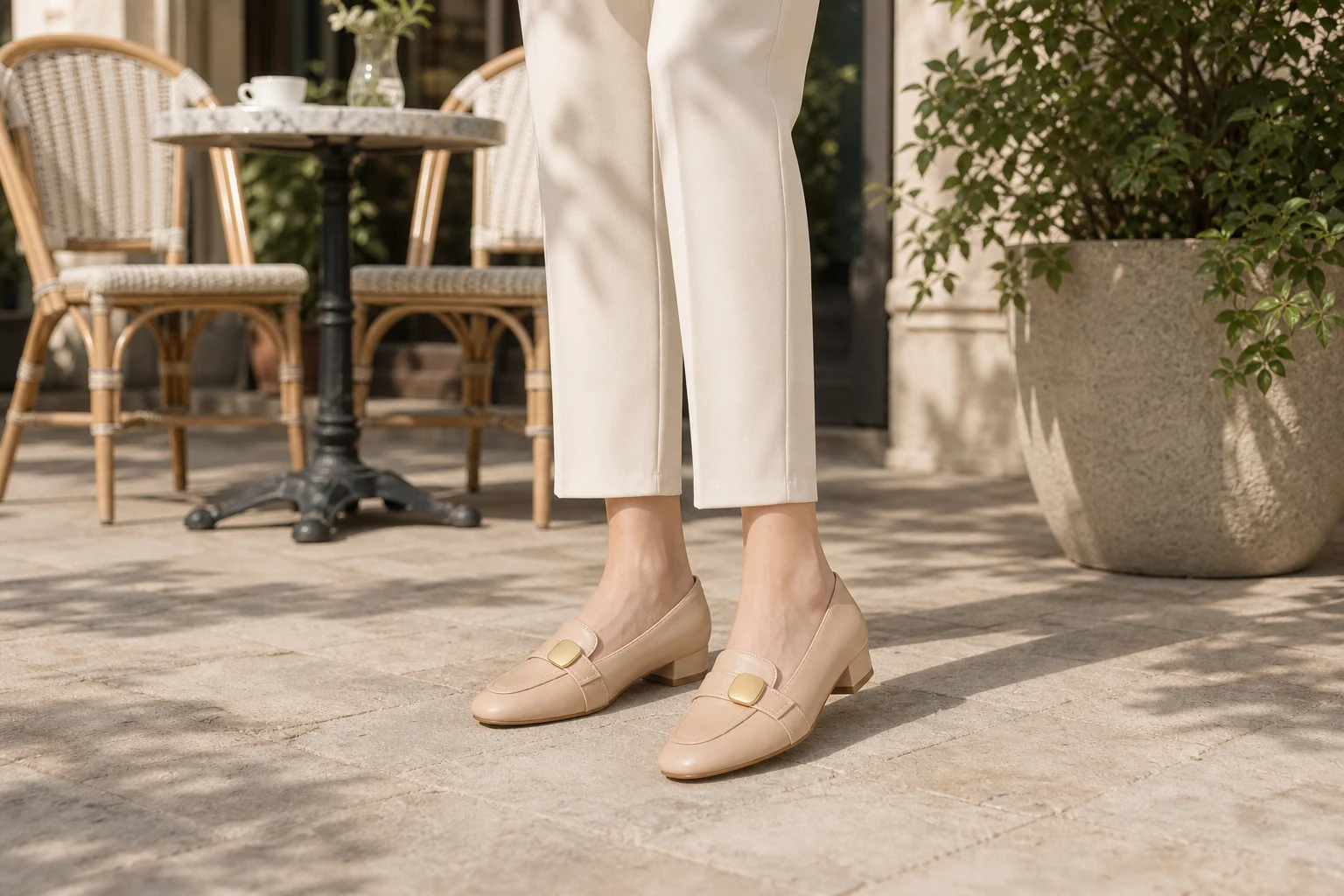 Loafer pumps in a lifestyle scene with full product visible