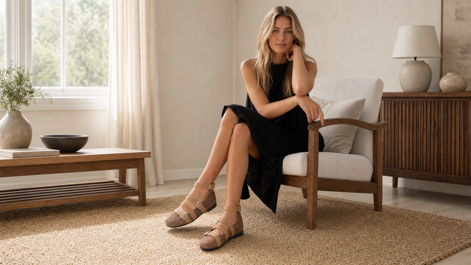 Ballerines légères de style français conçues dans une scène de tenues printanières douces