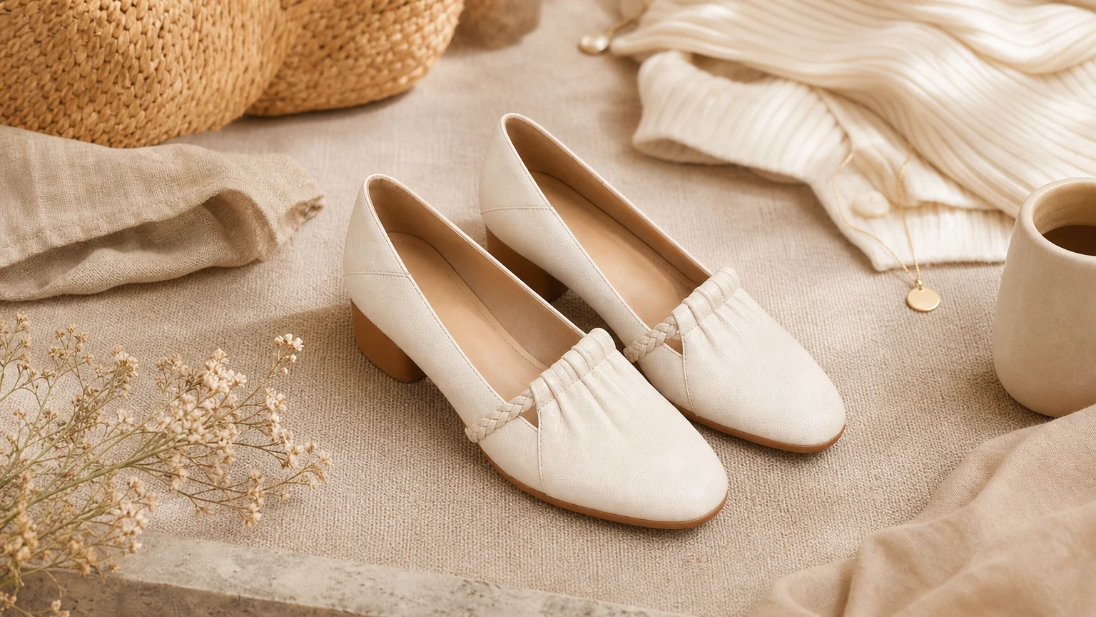 Mocassins de marche raffinés à bout rond, conçus dans une scène horizontale.