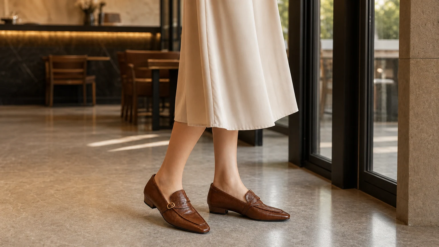 Chaussures confortables à enfiler pointues et minimalistes, conçues dans une scène raffinée de tous les jours.