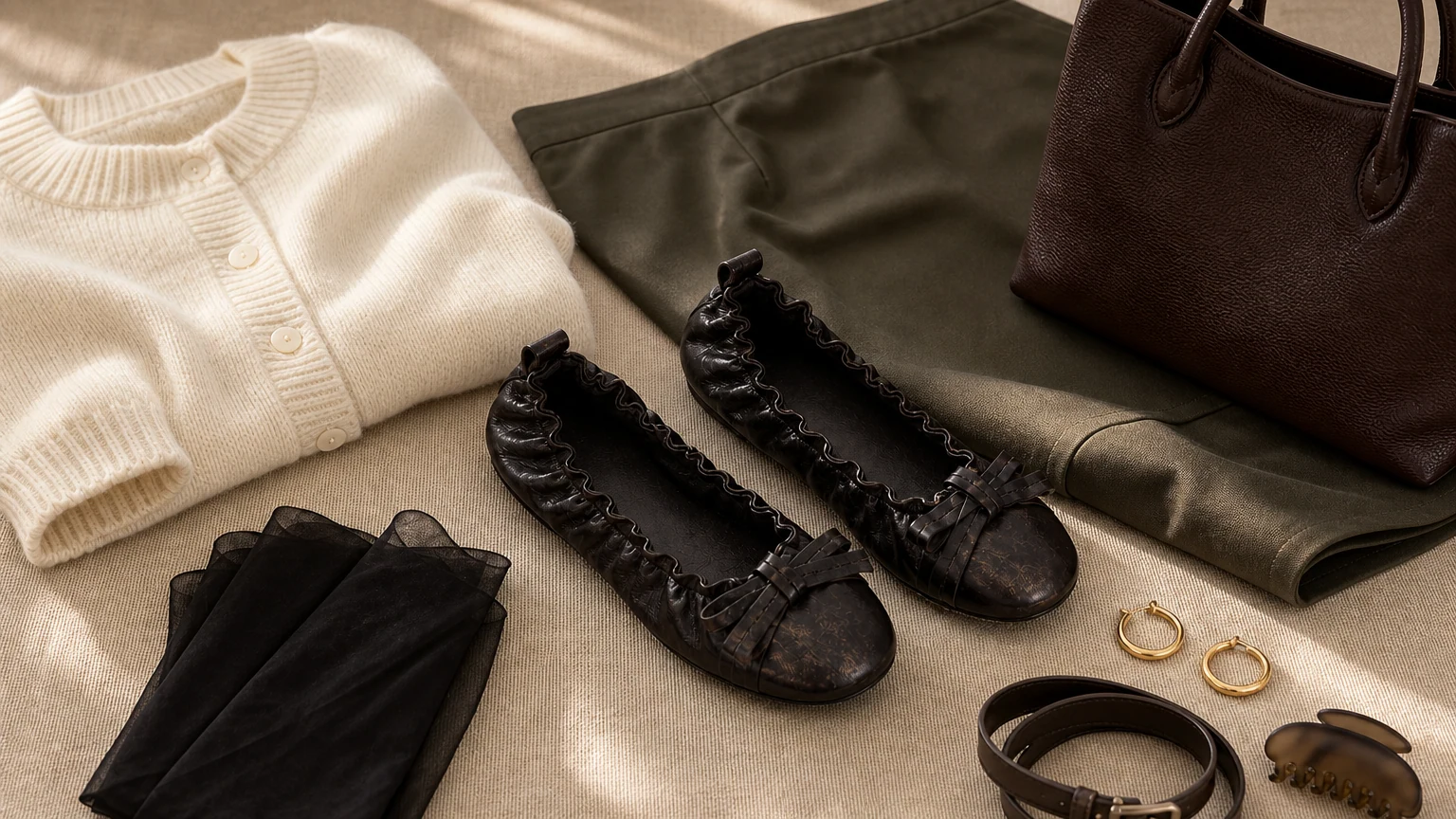 Comode scarpe nere con tacco piatto per tutti i giorni, abbinate a uno stile di vita pulito