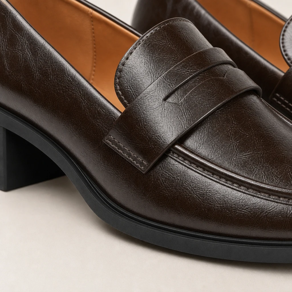 Close-up detail of the loafer material and upper construction