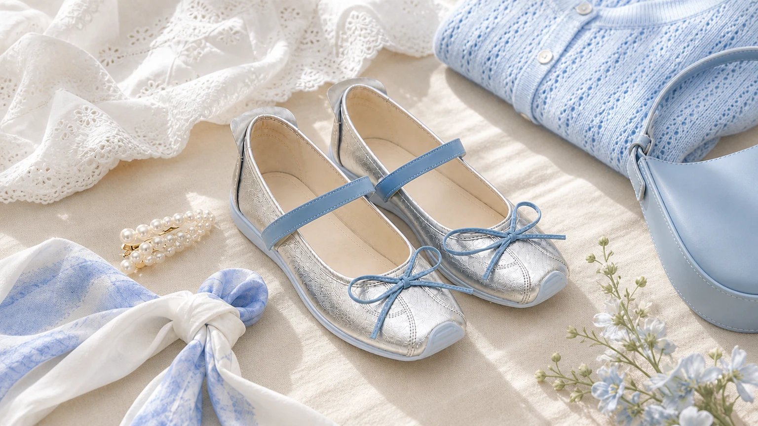 Elegantes zapatos para caminar Mary Jane con detalle de lazo en una suave escena de estilo de vida