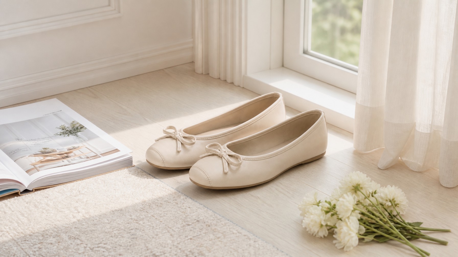 Ballerine con fiocco abbinate a una delicata scena quotidiana