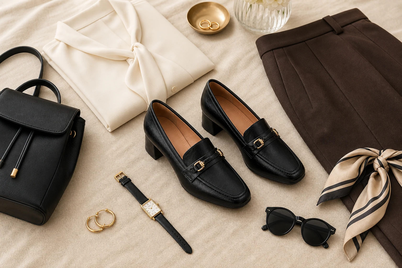 Chaussures habillées à talon stable et bout carré dans une scène de style de vie
