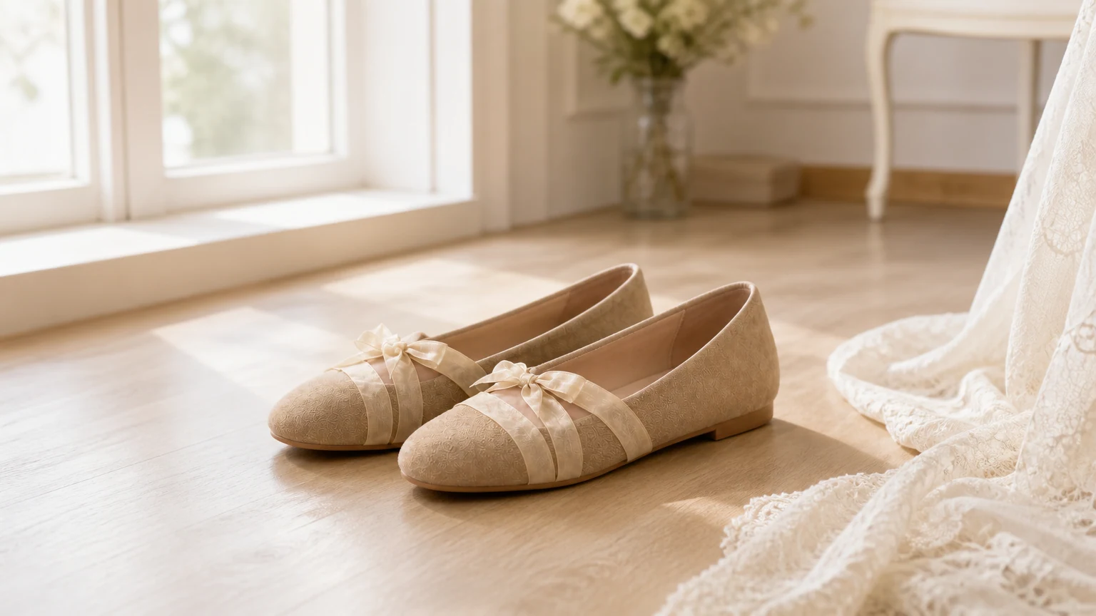 Ballerine con fiocco in una delicata scena femminile