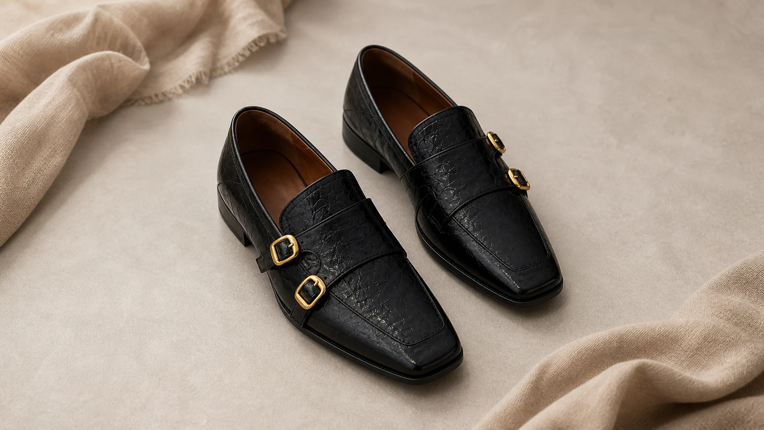 Mocassins noirs à talons bas à double bride, style élégant au quotidien.