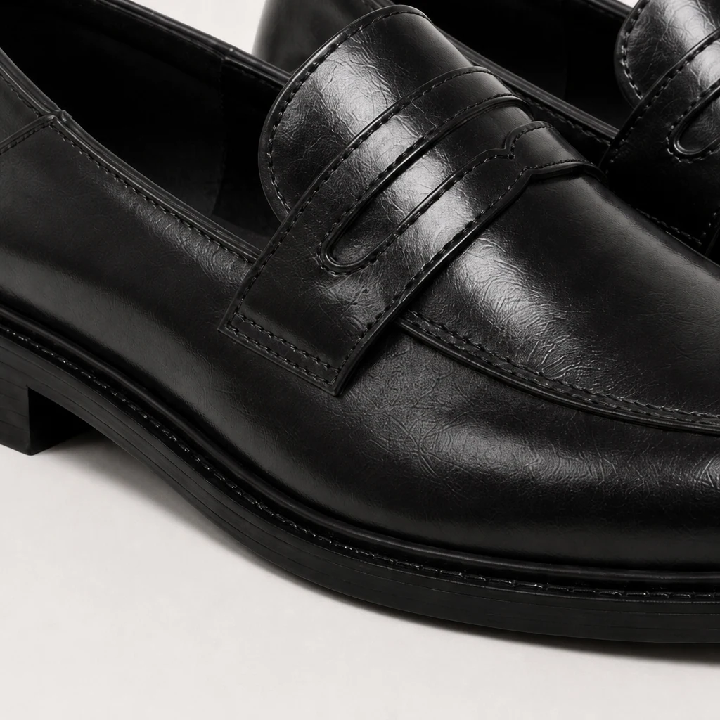 Close-up detail of the loafer upper texture and stitching