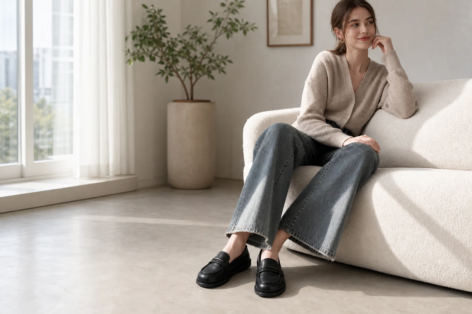 Lifestyle scene showing the loafers in use